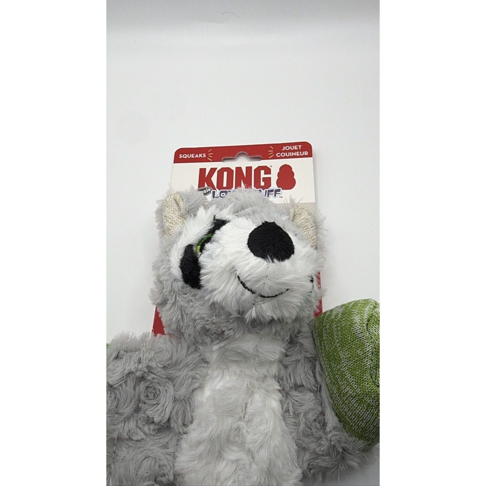 KONG Flopzie Low‎ Stuff Raccoon Dog Toy Squeaky Weighted Medium LWF24 - Picture 6 of 16